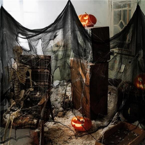 315 x 85 Halloween Black Creepy Cloth, Spooky Fabric Cloth Halloween Decor - Picture 6 of 7